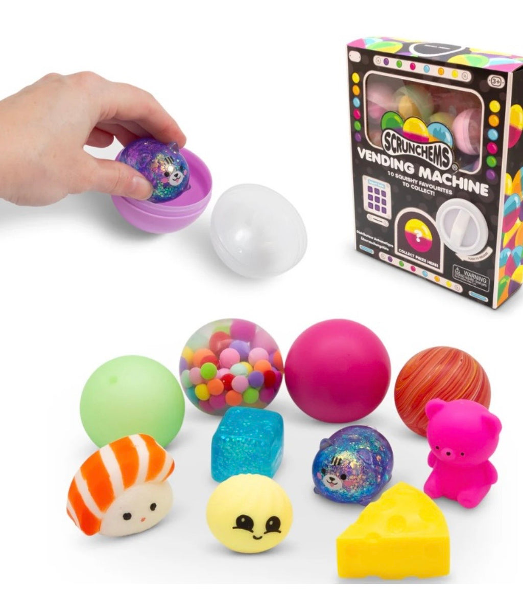 Scrunchems novelty squishy filled vending machine with 10 squishies inside