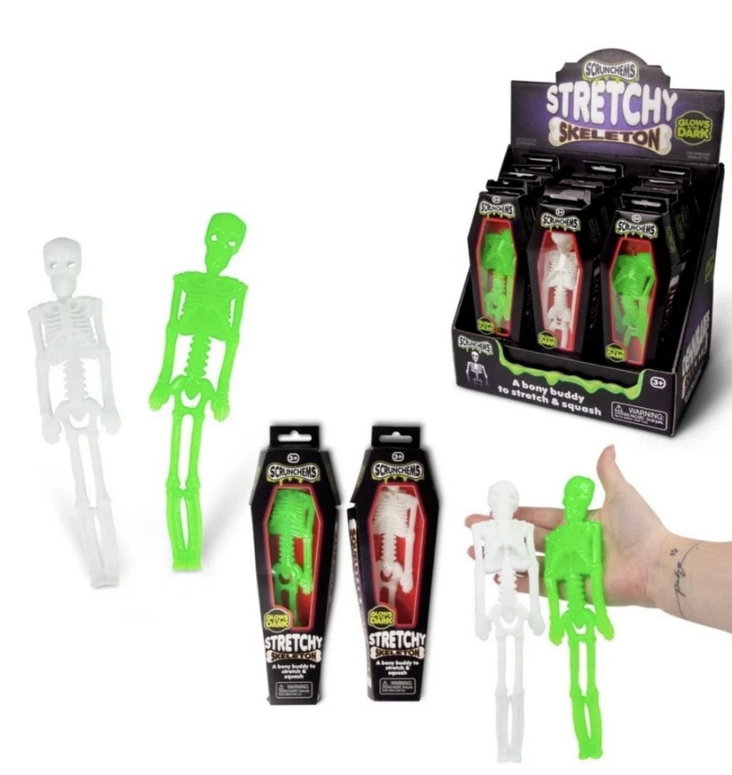 Scrunchems- glow in the dark skeleton in awesome coffin shaped box fidget toy