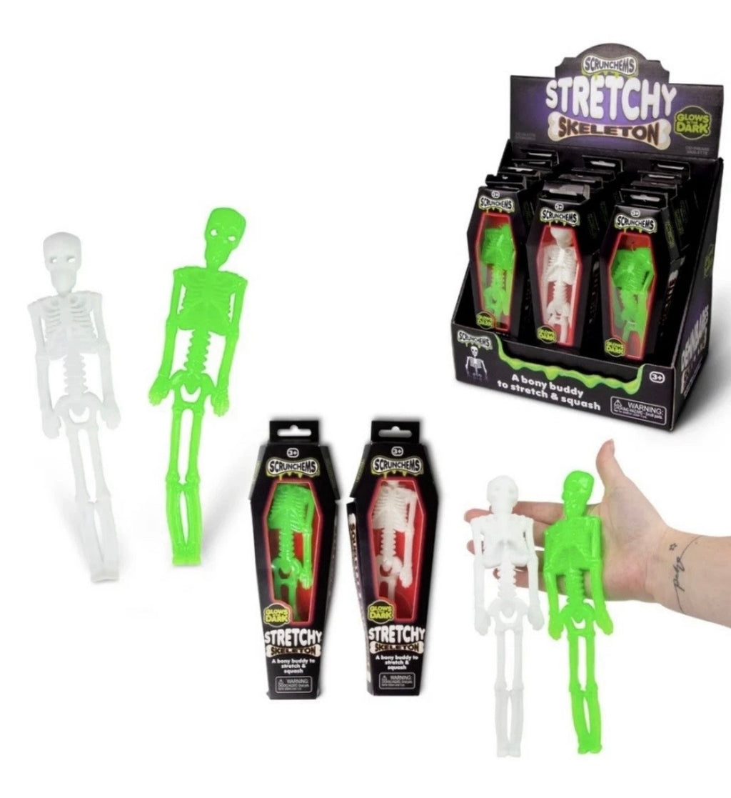 Scrunchems- glow in the dark skeleton in awesome coffin shaped box fidget toy