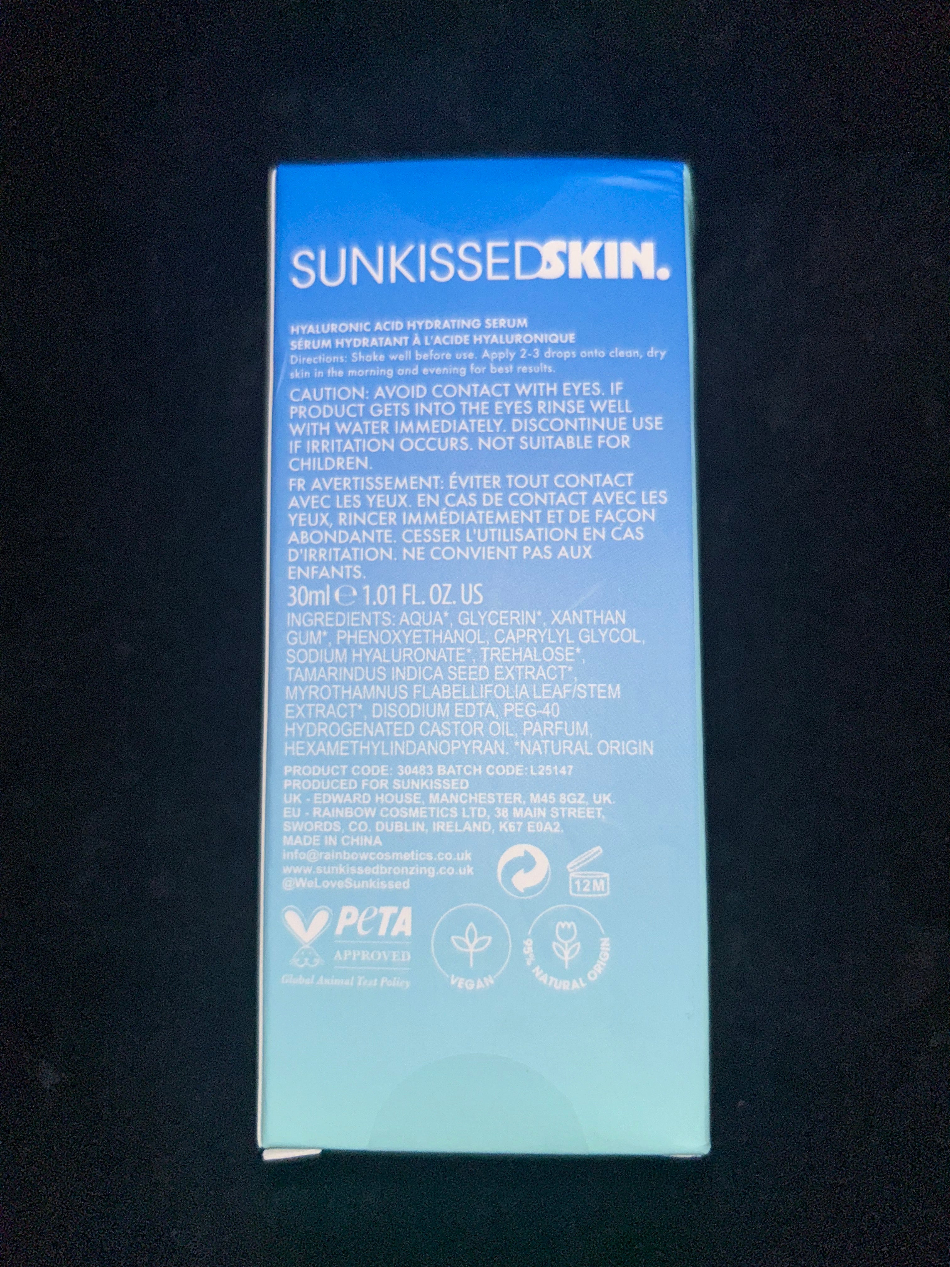 Sunkissed Skin Hyaluronic Acid Serum 30ml with Hyaluronic Acid and Myrothamus Extract - 95% Natural Formula - Vegan
