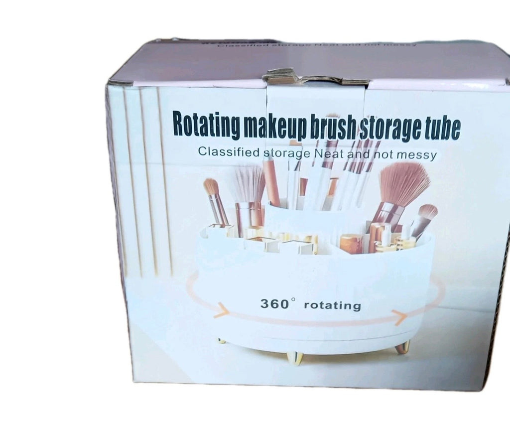 360 degree rotating makeup brush holder in white with gold legs