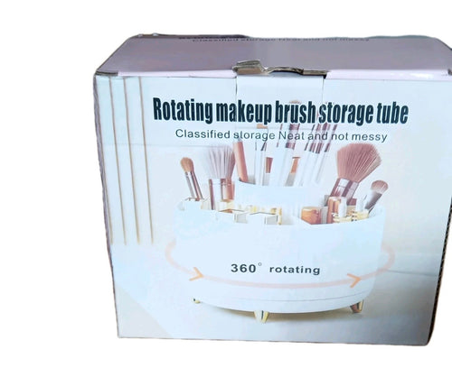 360 degree rotating makeup brush holder in white with gold legs