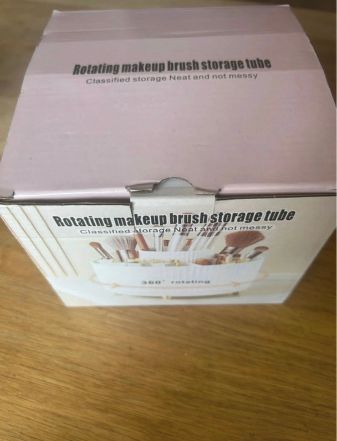 360 degree rotating makeup brush holder in white with gold legs