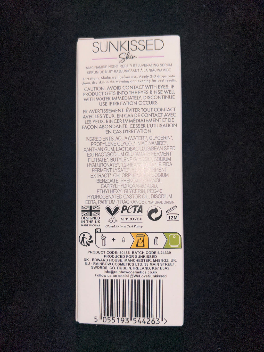 Sunkissed Niacinamide Night Repair Rejuvenating Serum 30ml - enriched with Niacinamide - 95% Natural Formula - Vegan