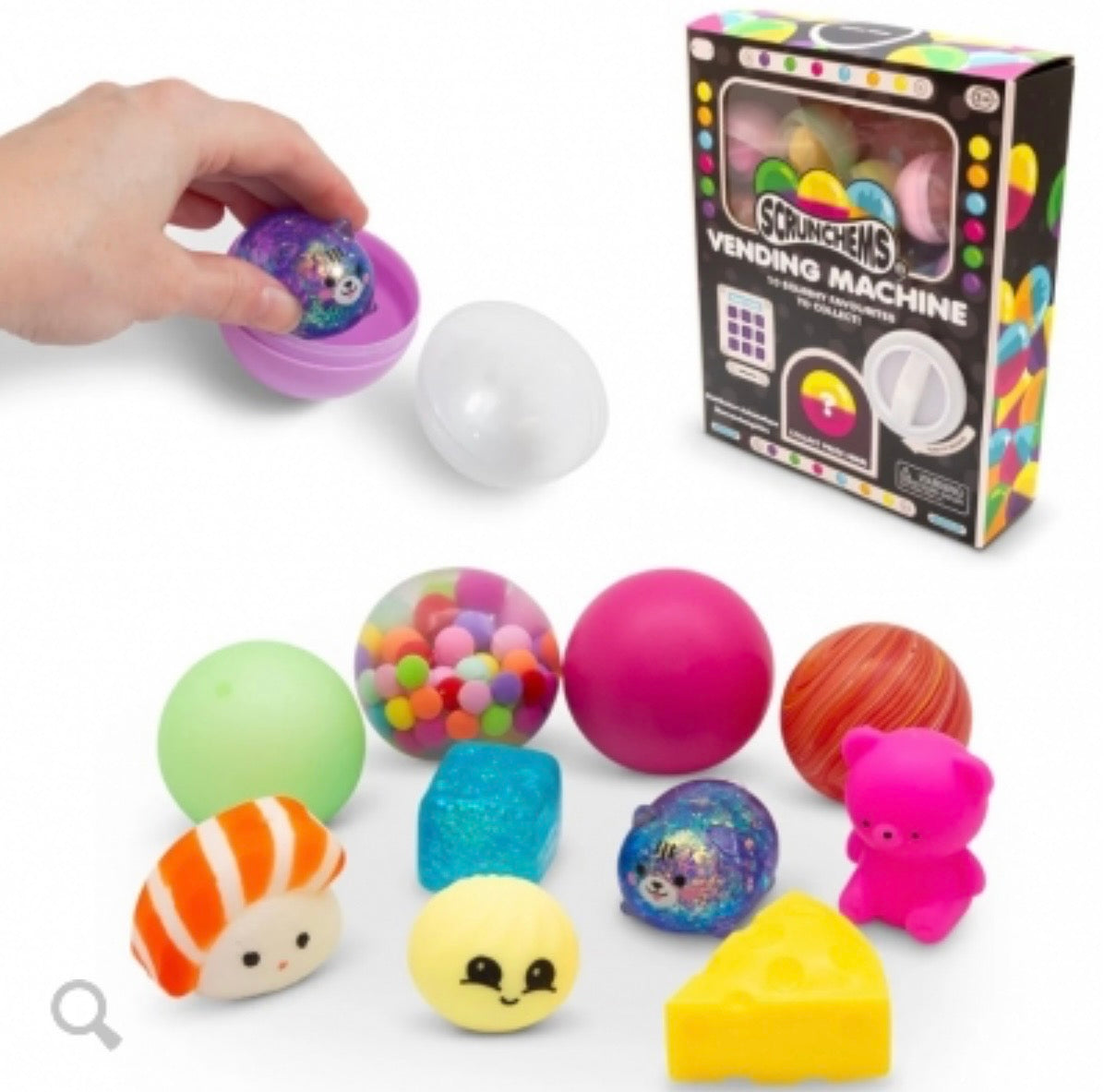 Scrunchems novelty squishy filled vending machine with 10 squishies inside