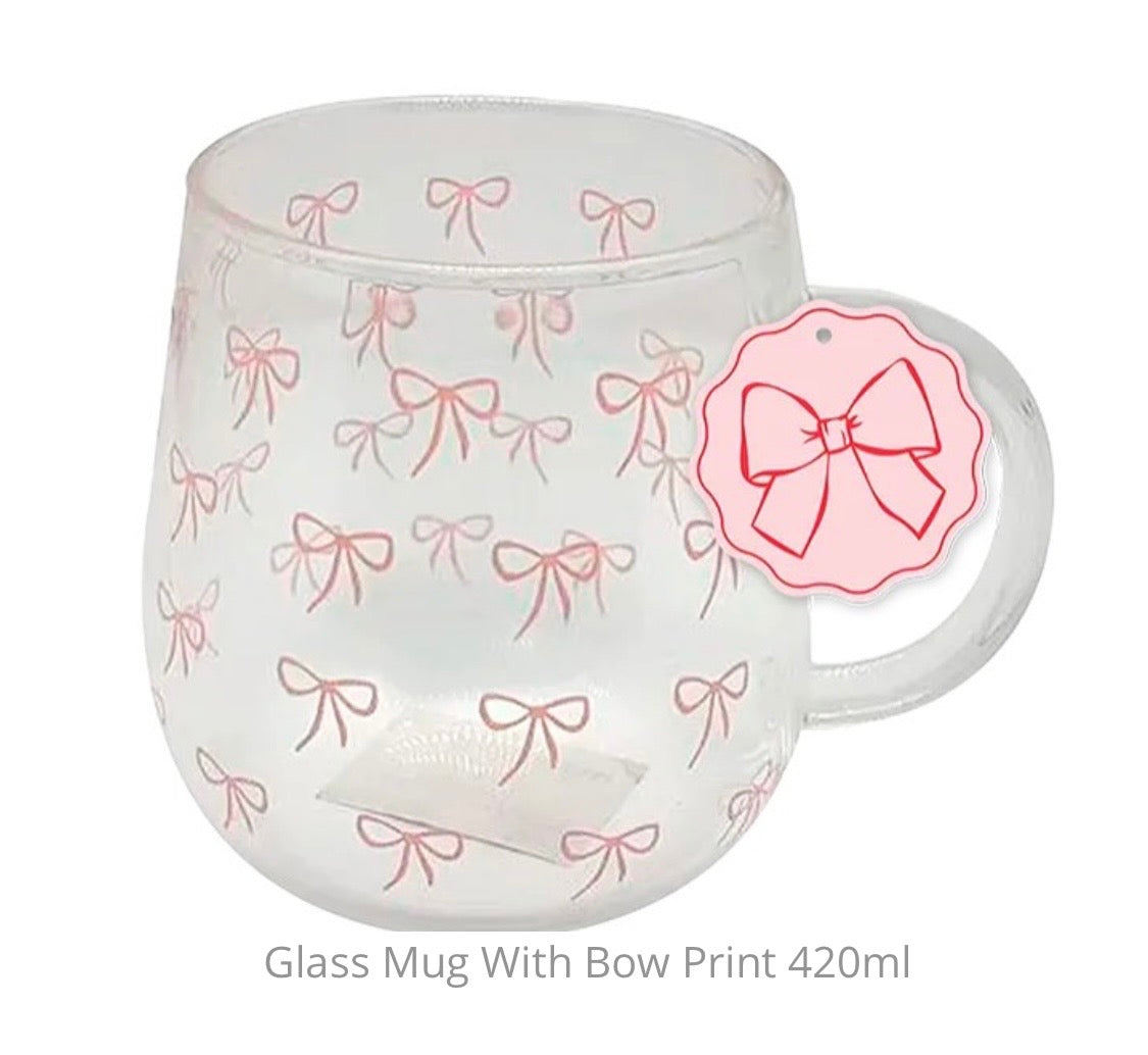 420ml cute pink bow glass mug