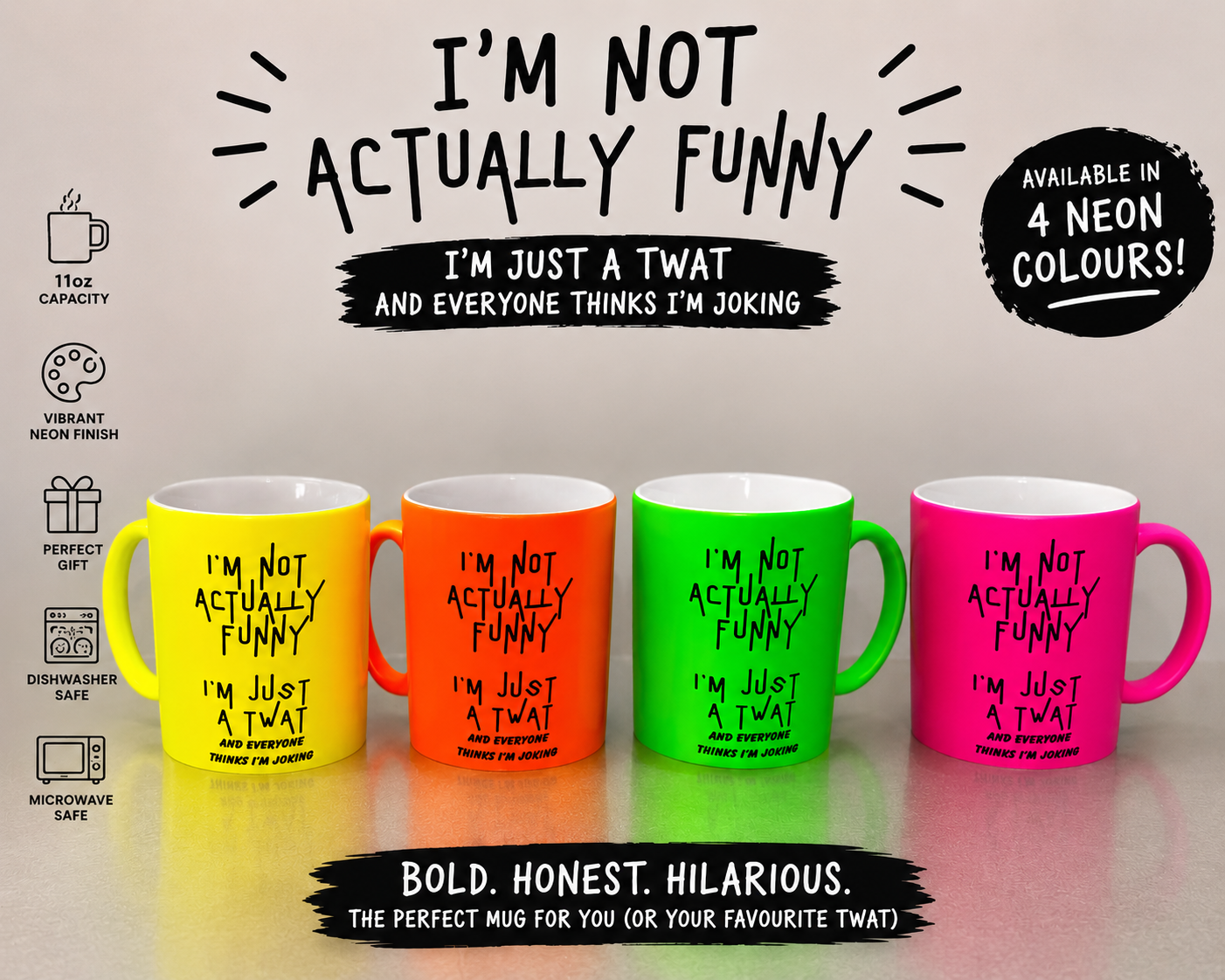 Hilariously witty neon ‘twat’ mug- great gift